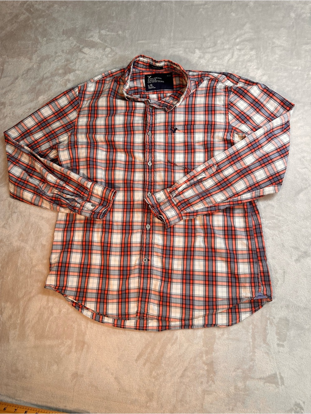American Eagle Outfitters Plaid Button Down Shirt Men’s Large Red Blue White